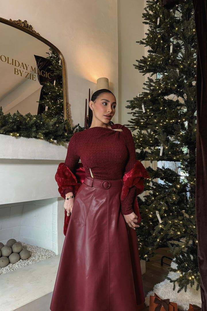 Cynthia Leather Maxi Skirt - Red