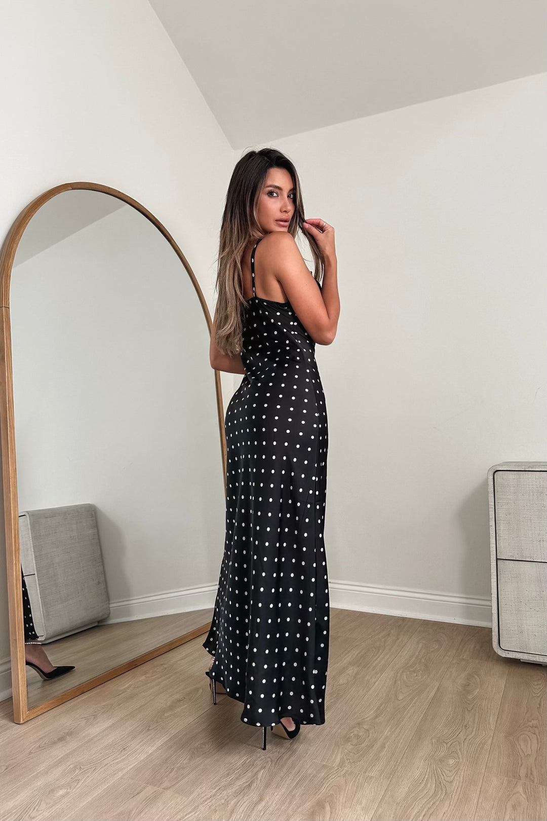 Caetana Polkadot Satin Maxi Dress - Online Exclusive