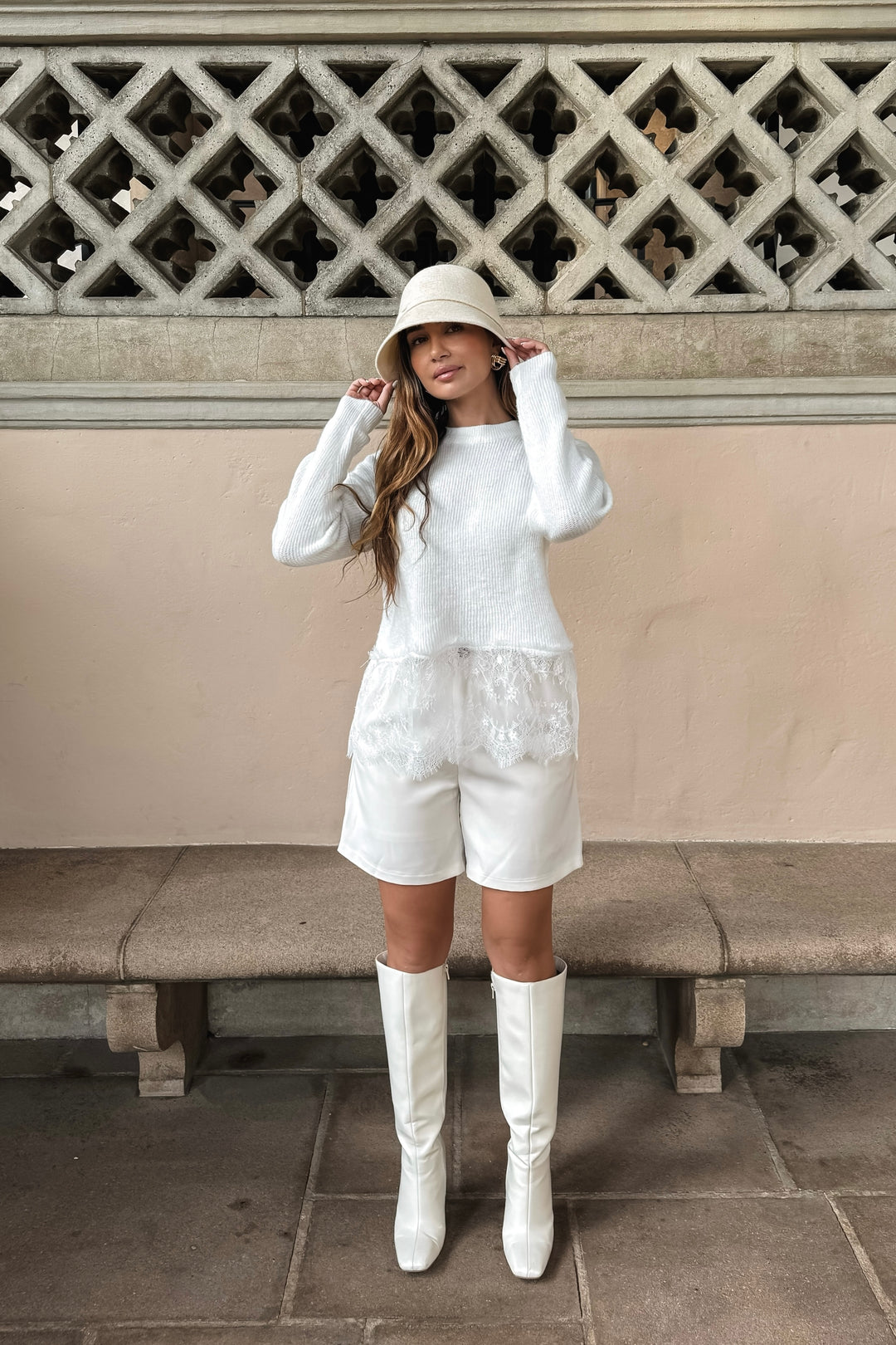 Lana Lace Trim Sweater - White