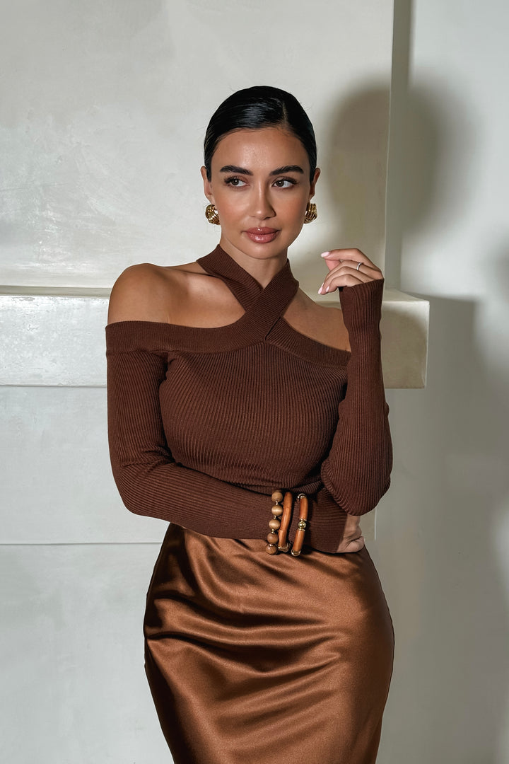 Sean Cross Neck Top - Chestnut
