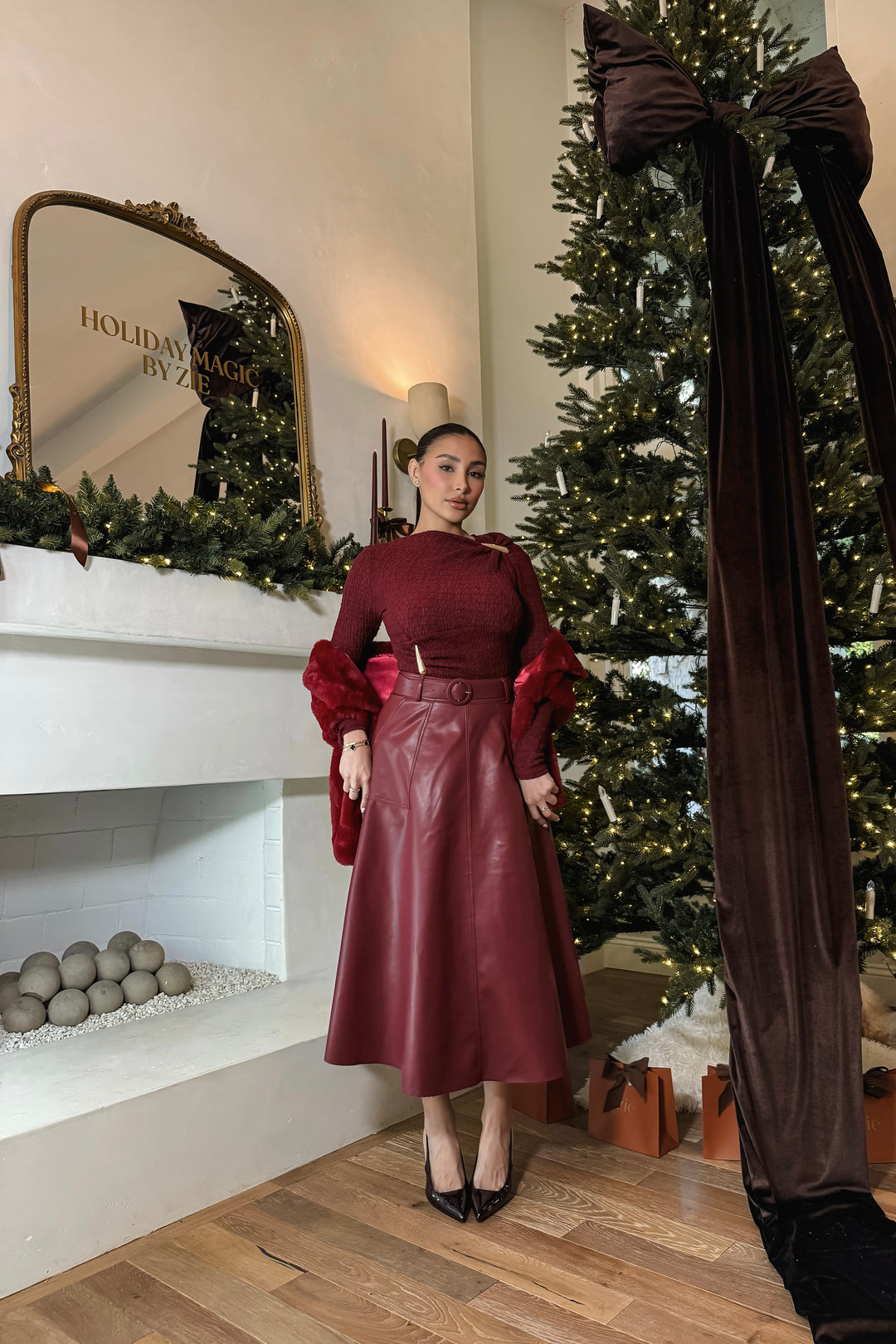 Cynthia Leather Maxi Skirt - Red