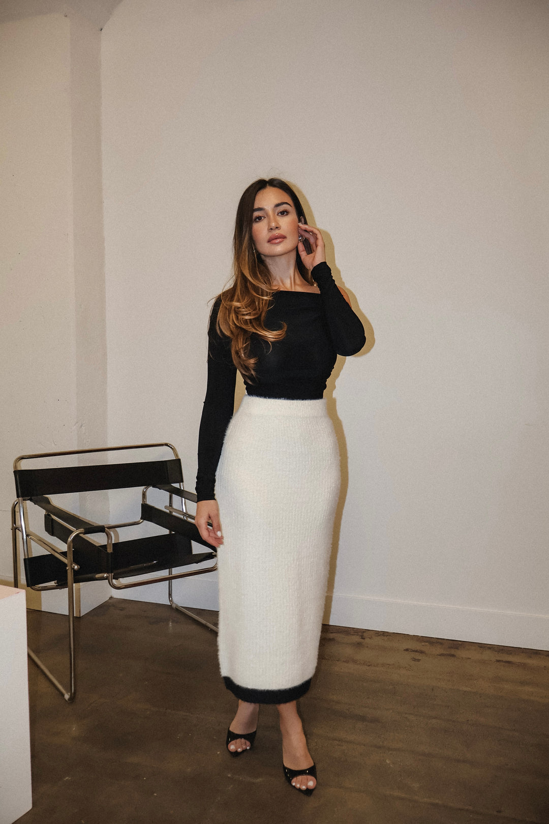 Ellie Fuzzy Knit Skirt - White