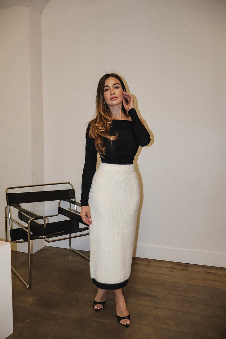Ellie Fuzzy Knit Skirt - White