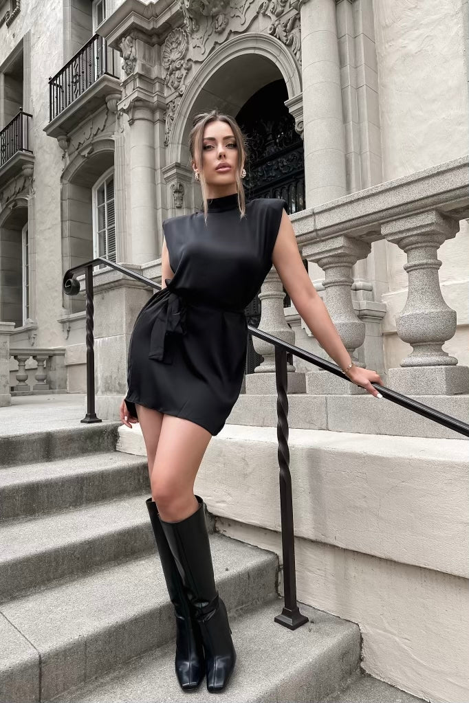 Melissa Satin Dress - Black
