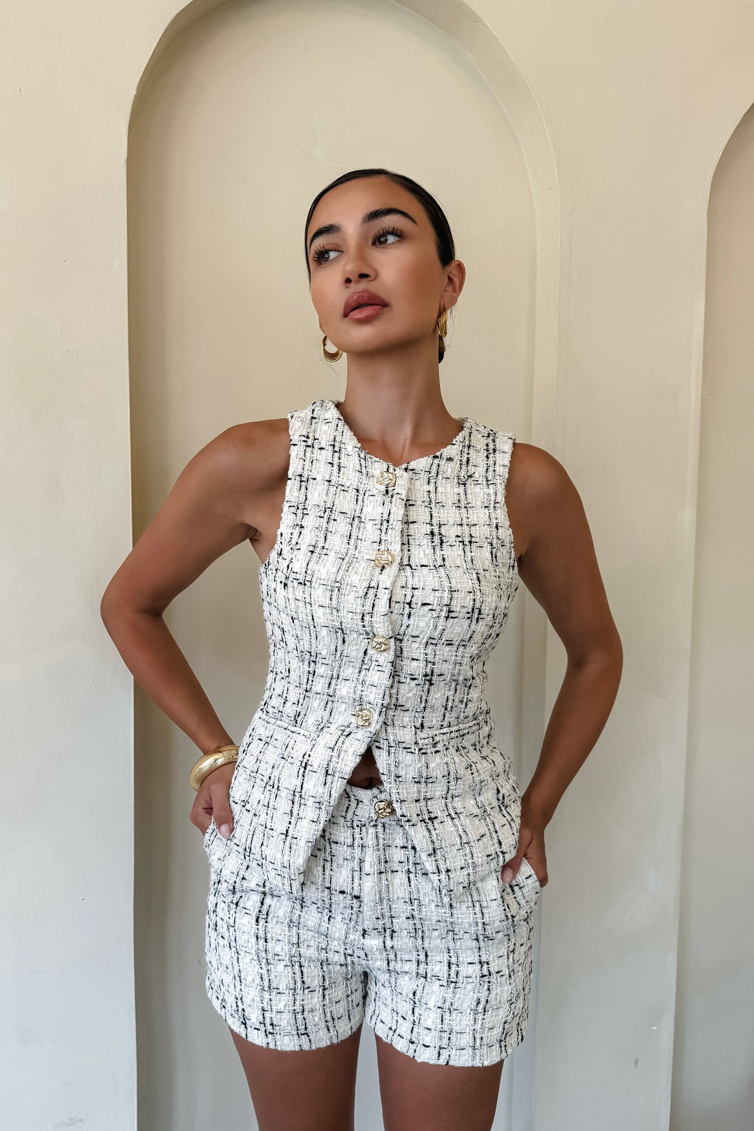 Lemon 2-Piece Tweed Set - White