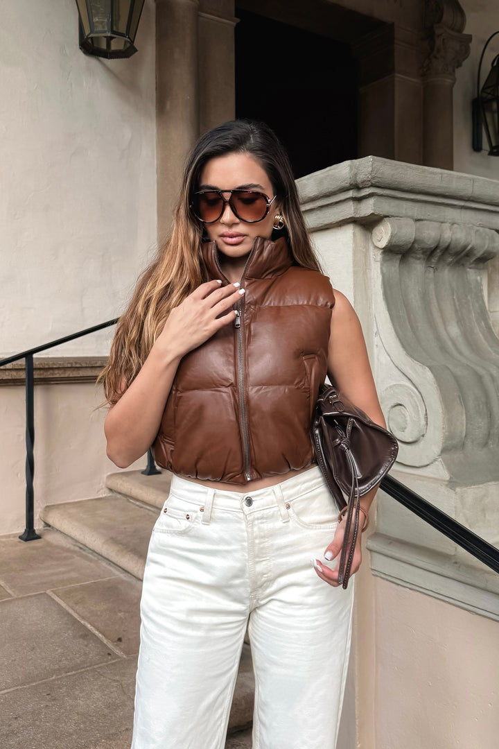 Candy Leather Puffer Vest