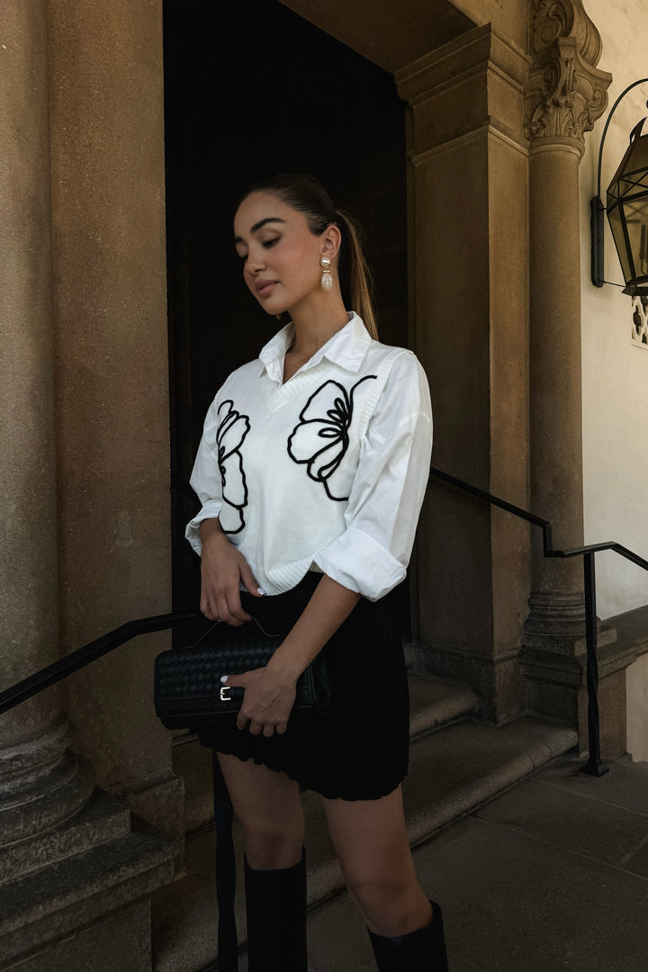 Dorothy Floral Knit Vest - White