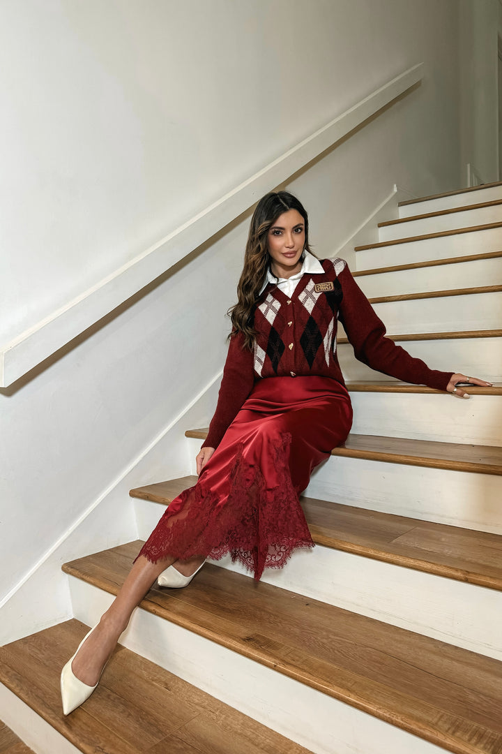 Reza Lace Trim Satin Skirt