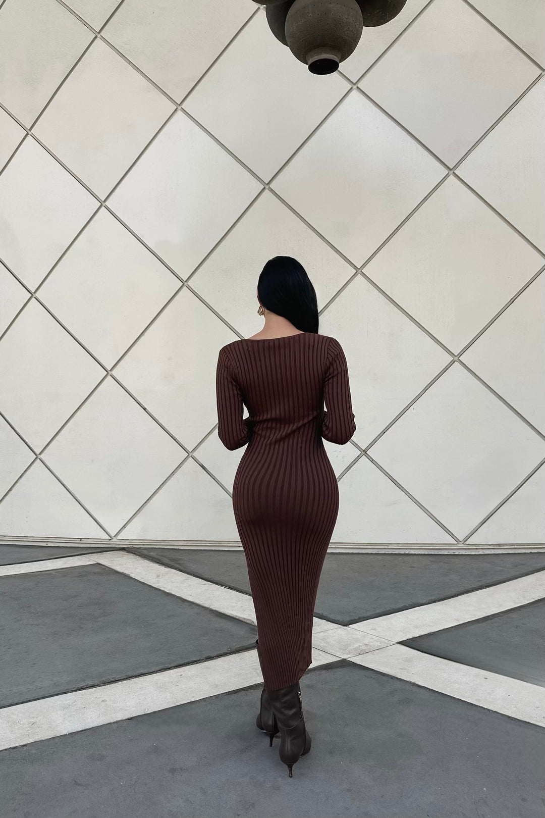 Autumn Ribbed Knit Slit Dress