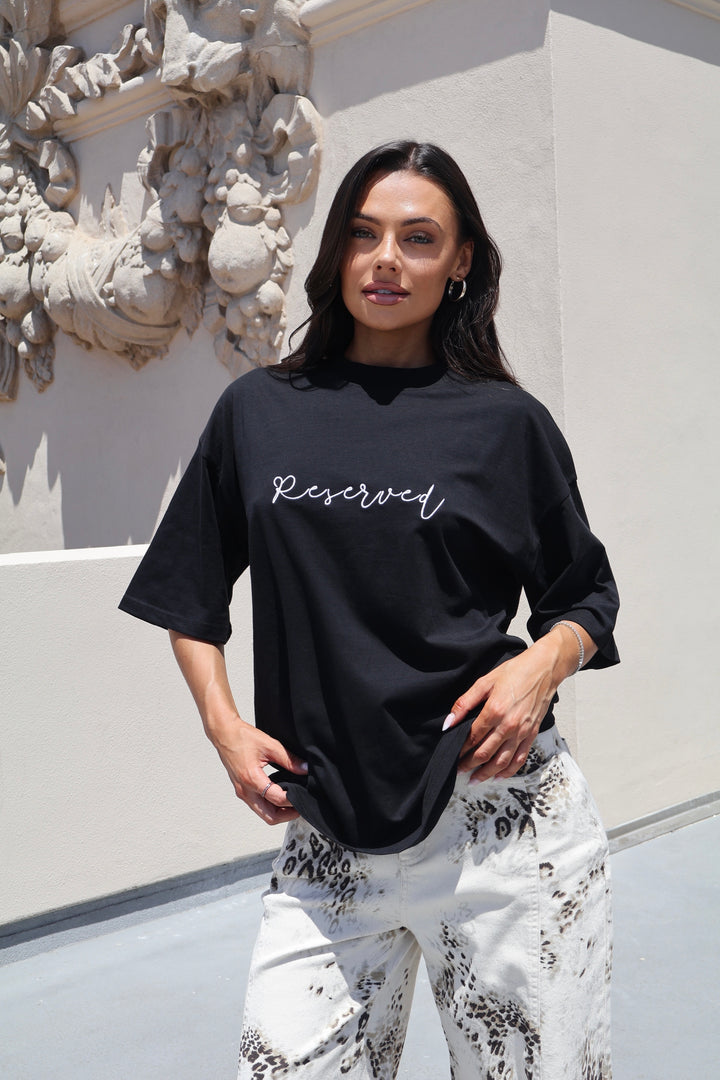 Reserved Unisex Embroidered T-Shirt - Black