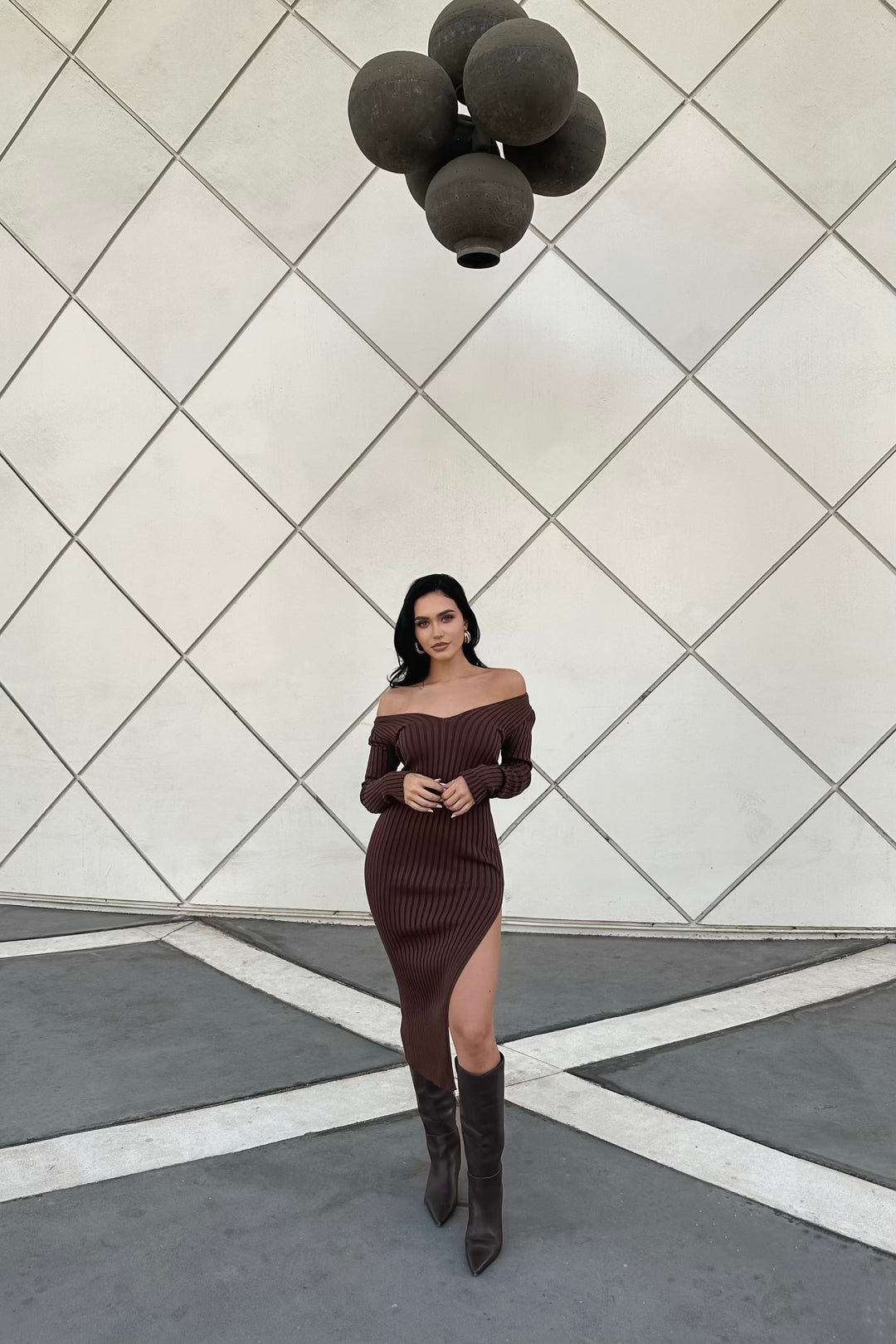 Autumn Ribbed Knit Slit Dress