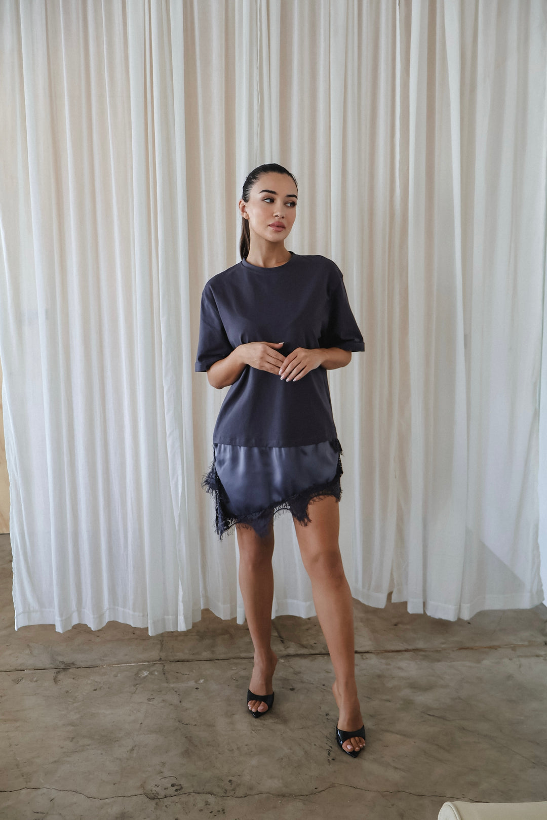 Vivi Lace + Satin T-Shirt Dress