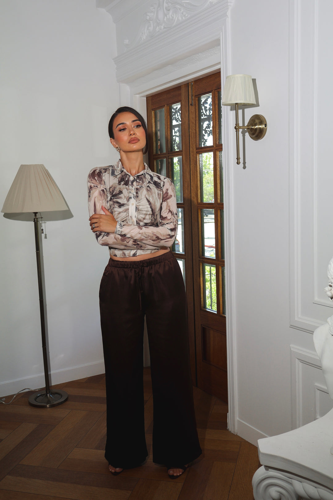 Rachel Print Mesh Button Up