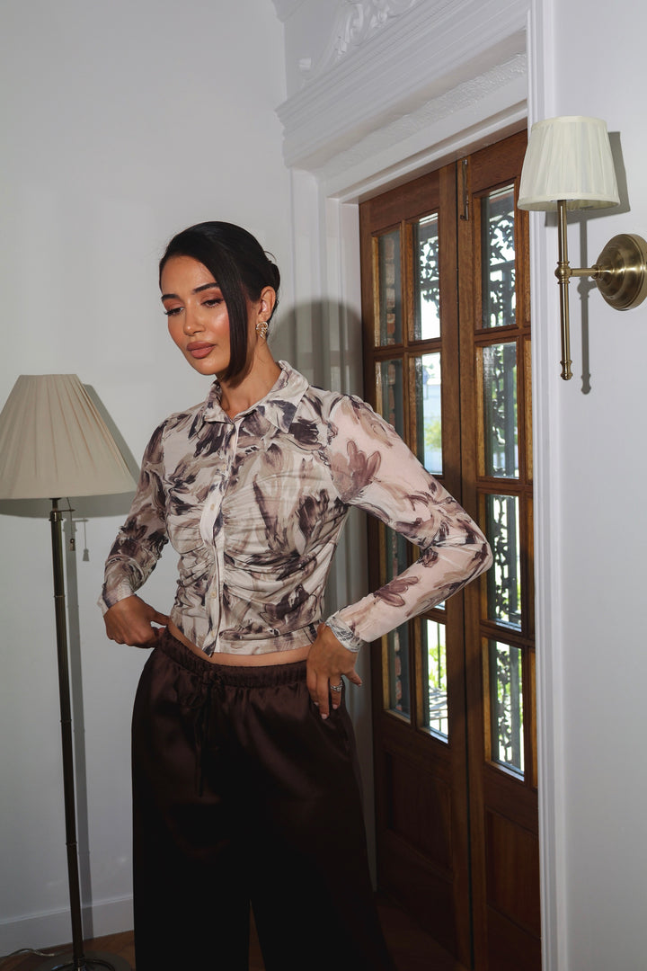 Rachel Print Mesh Button Up