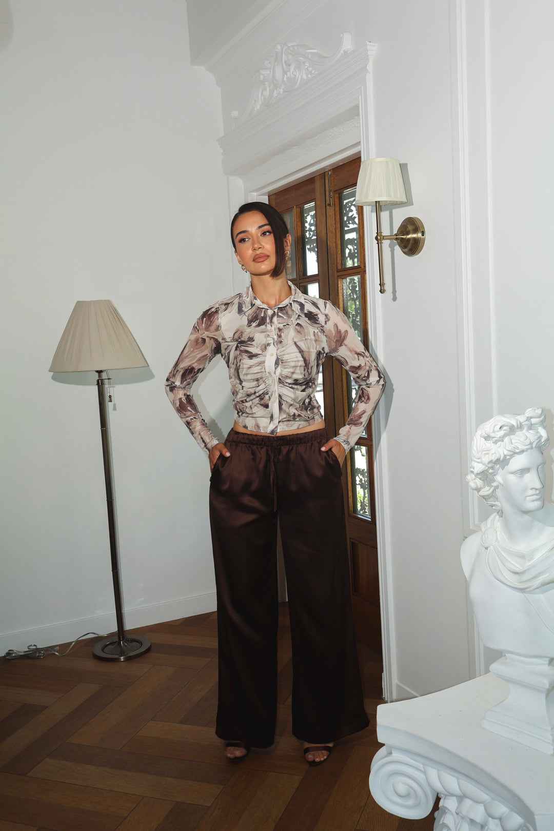 Rachel Print Mesh Button Up