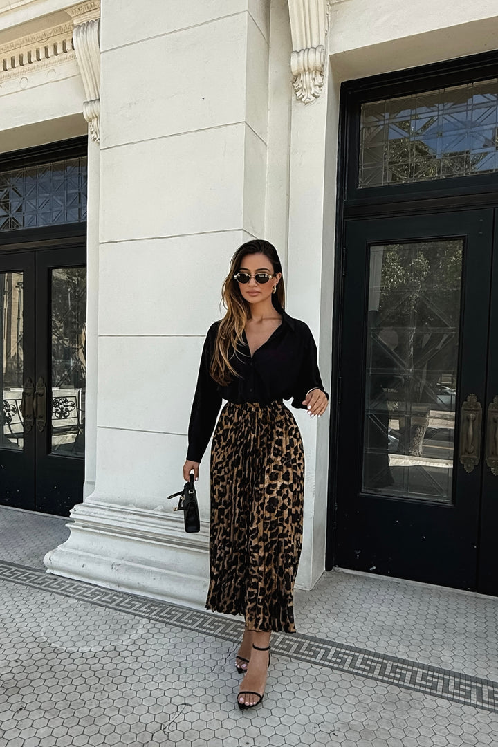 Lyla Cheetah Pleated Skirt