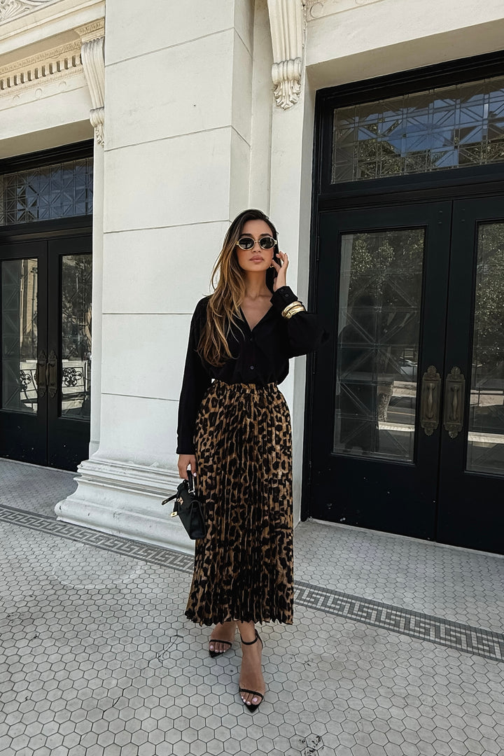 Lyla Cheetah Pleated Skirt