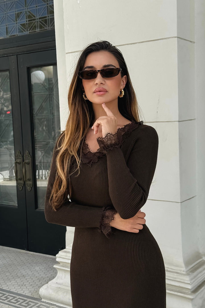 Linda Knit + Lace Trim Dress
