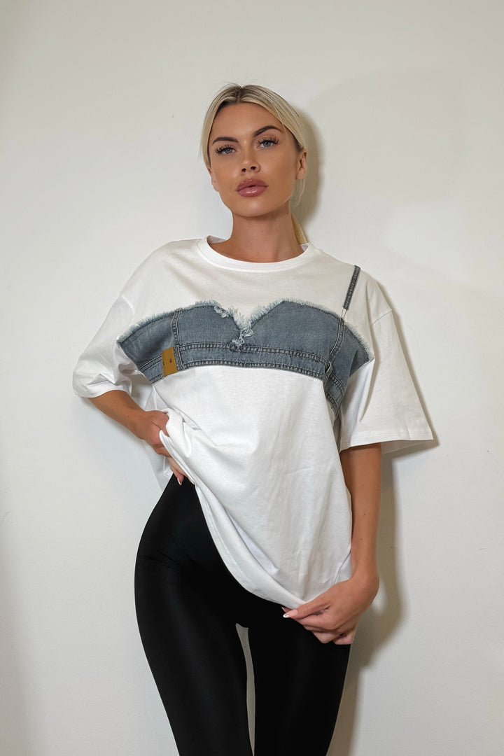 Nora Denim Tee - White