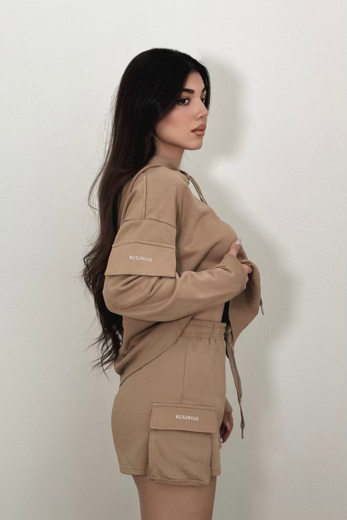 RESERVED French Terry Cargo Short Set - Nude
