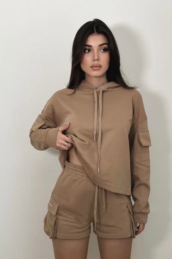 RESERVED French Terry Cargo Short Set - Nude