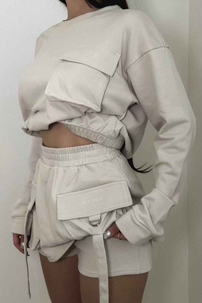 RESERVED French Terry Cargo Skort Set - Ivory