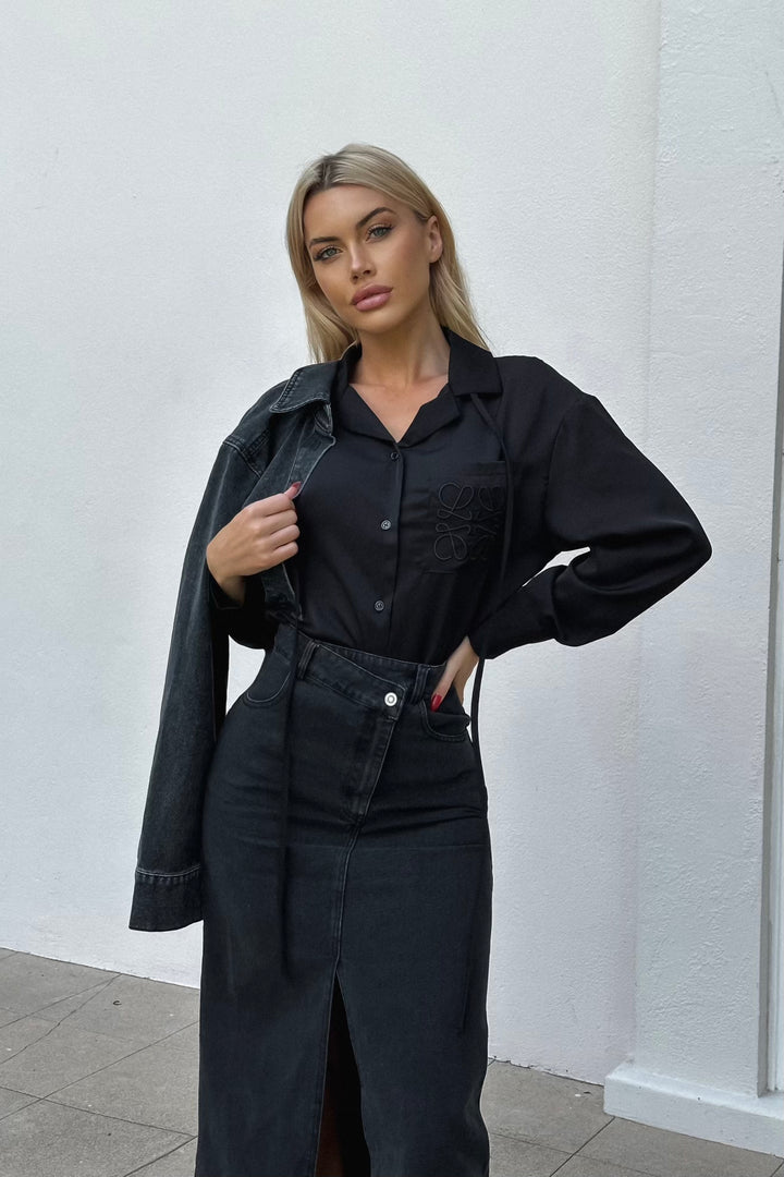 Lolo Embroidered Button Up - Black