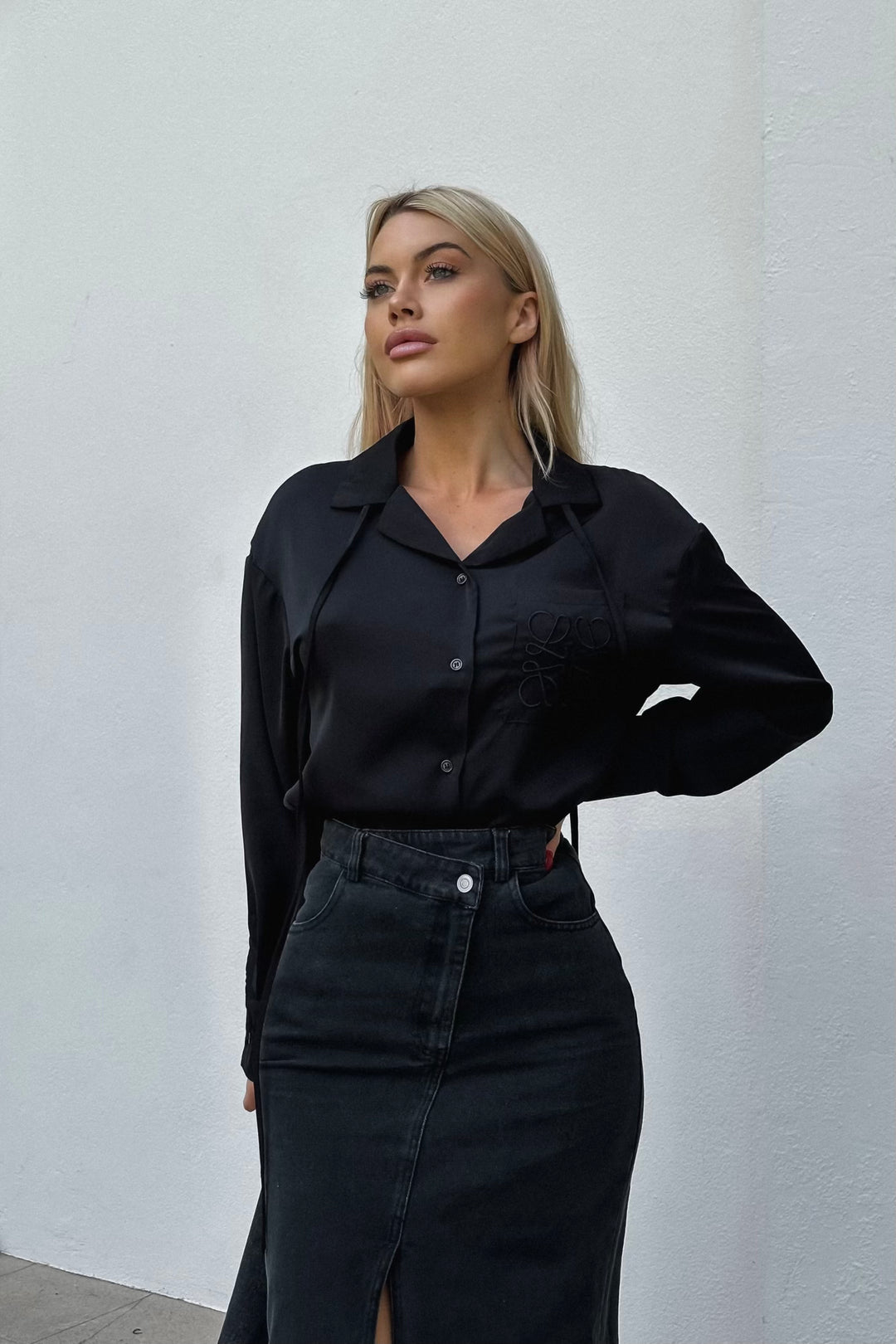 Lolo Embroidered Button Up - Black