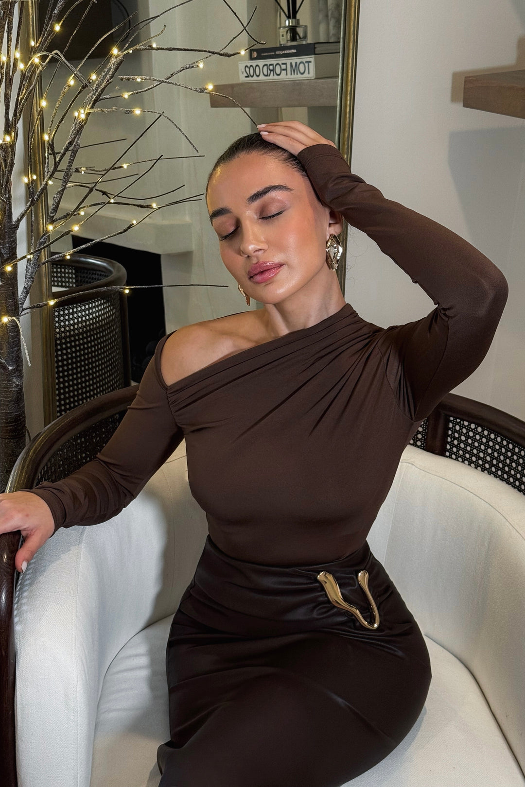 Angelee Gold Hardware Leather Skirt - Brown