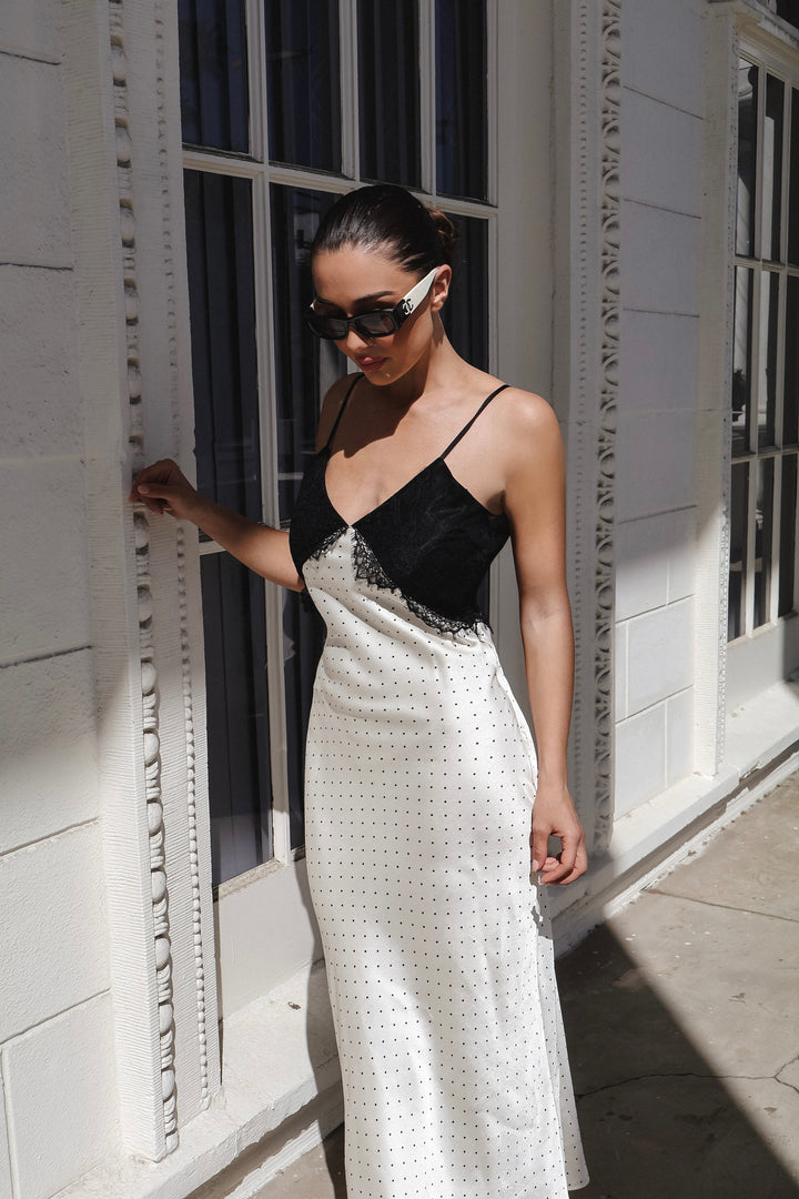 Alana Polkdot + Lace Dress