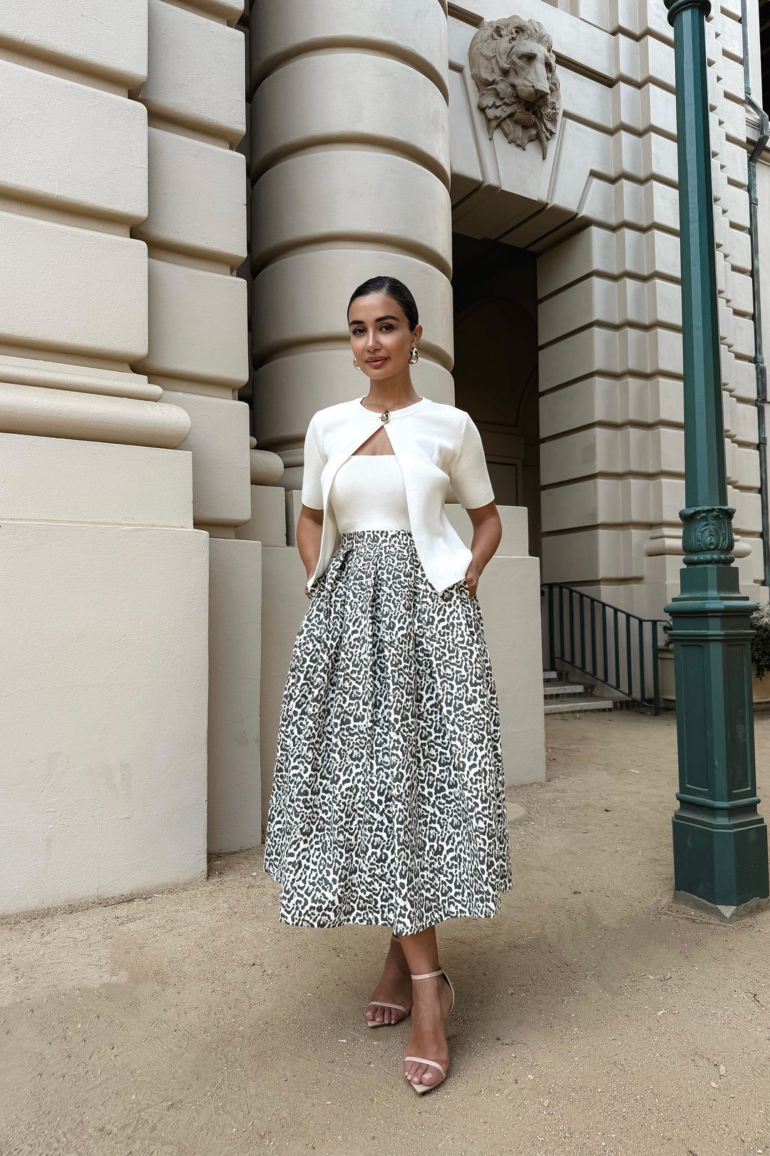 Cecilia Cheetah Print Denim Maxi Skirt