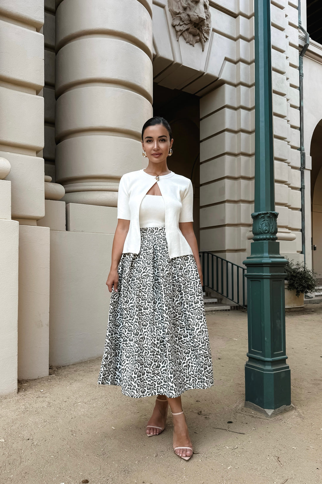 Cecilia Cheetah Print Denim Maxi Skirt