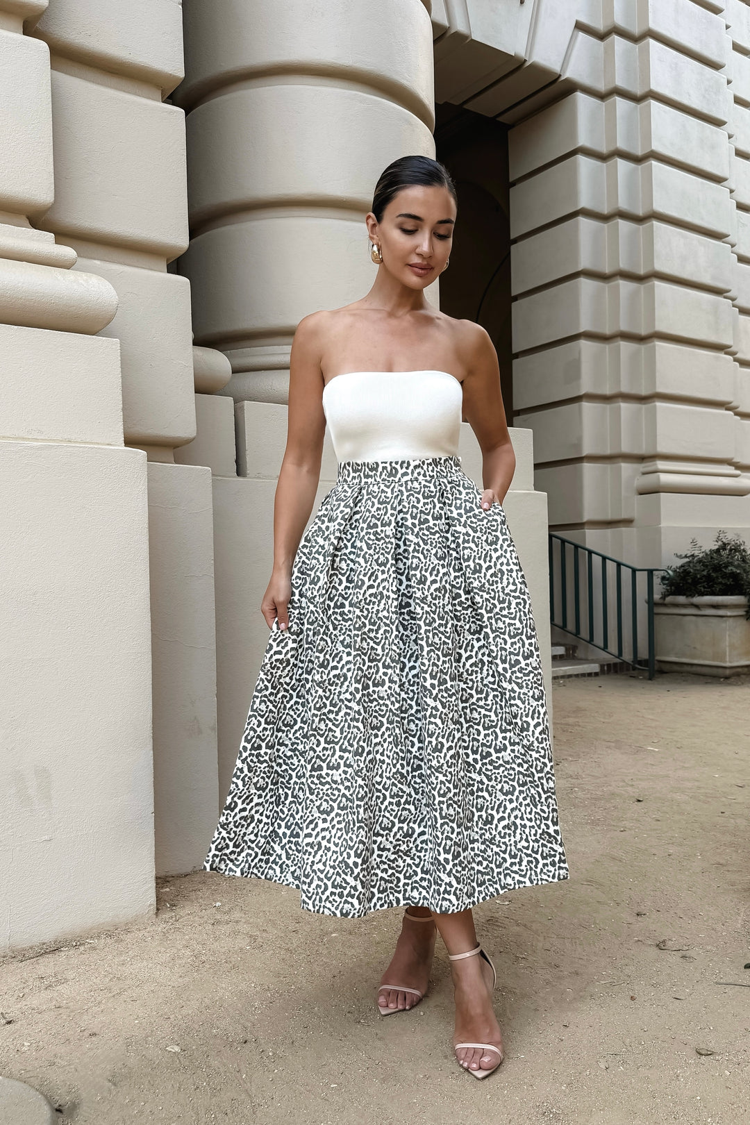 Cecilia Cheetah Print Denim Maxi Skirt