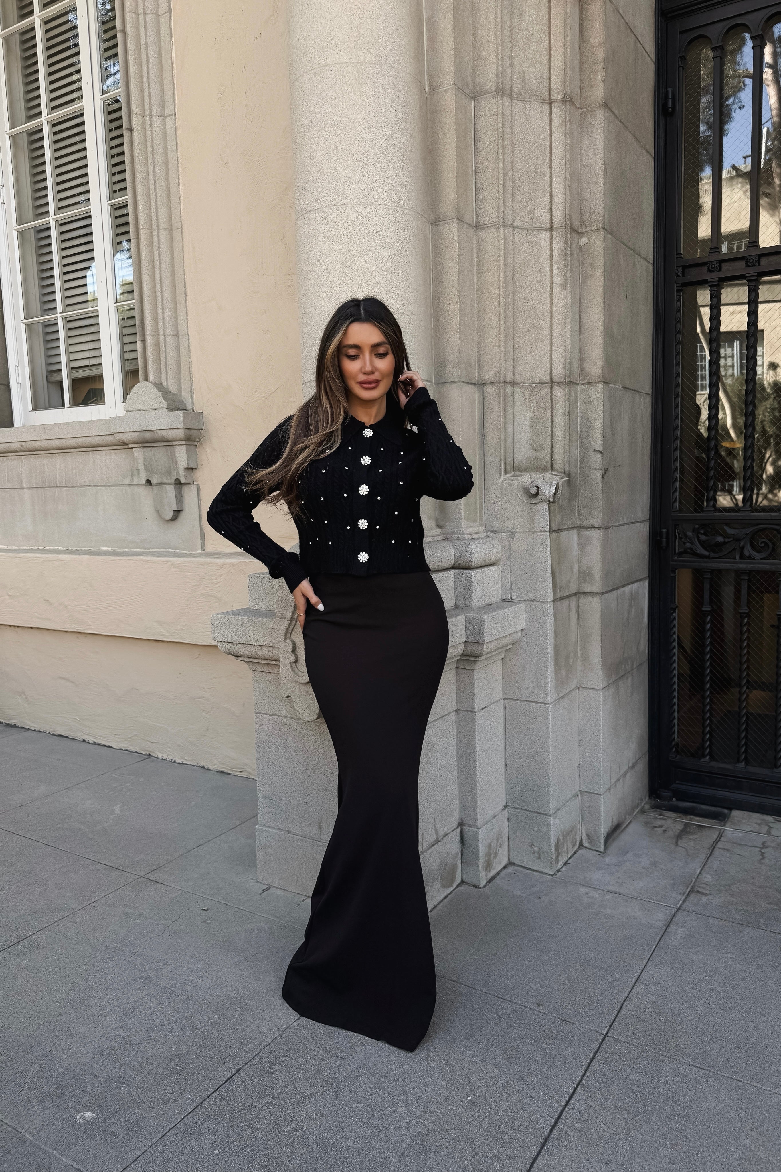 Bianca Rhinestone Knit Cardigan - Black – Zie Boutique