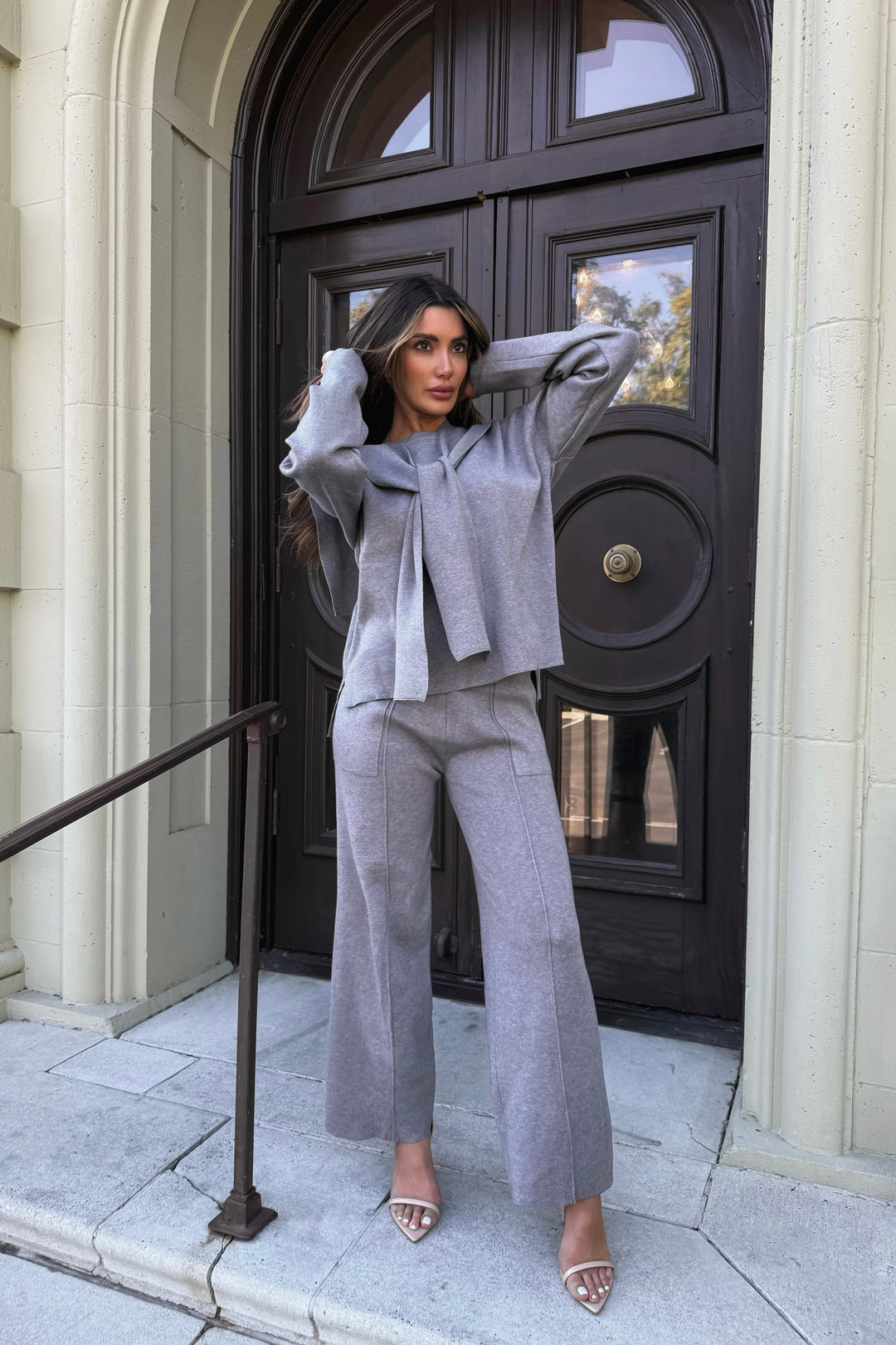 Linda Knit 3-Piece Pants Set - Grey