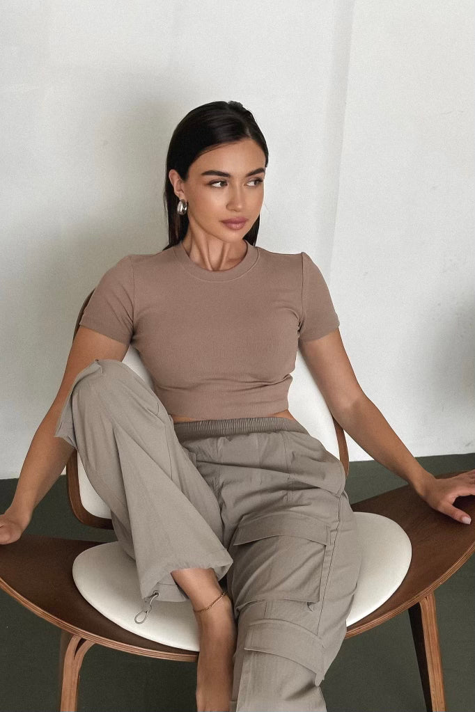 RESERVED Ribbed Crop Top - Desert Taupe