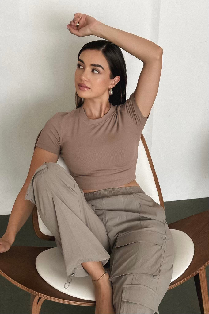 RESERVED Ribbed Crop Top - Desert Taupe