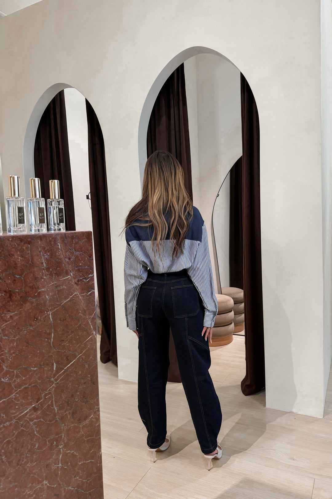 Alexa Stripe Button Up - Navy