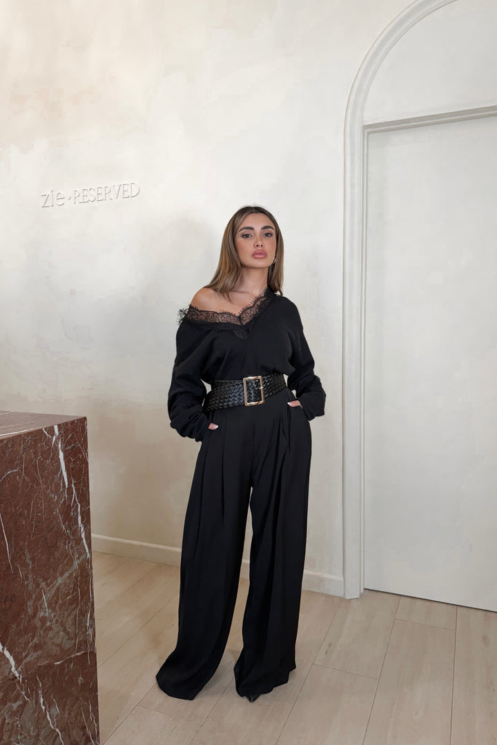 Sincere Lace Trim Sweater - Black