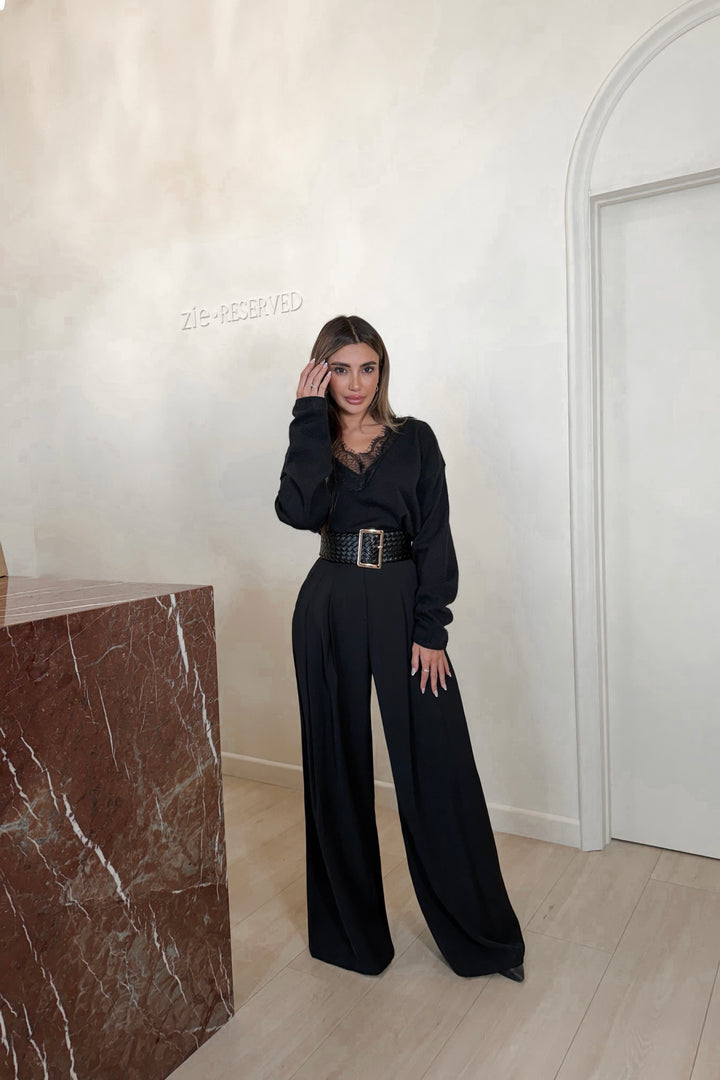 Sincere Lace Trim Sweater - Black
