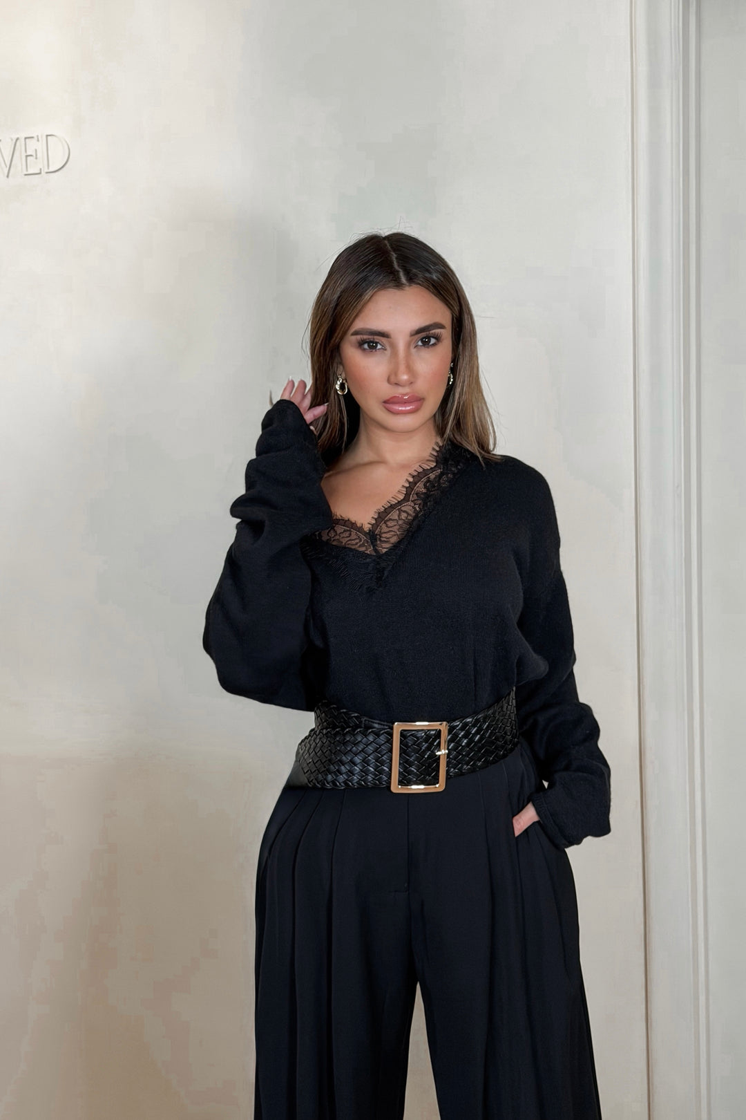 Sincere Lace Trim Sweater - Black