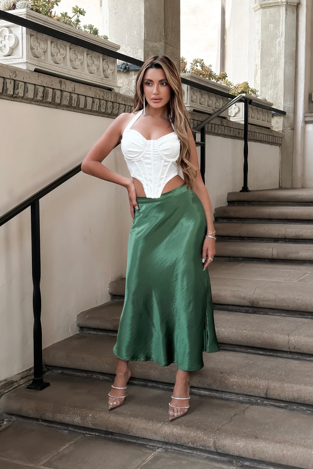 Scarlett Satin Midi Skirt - Green