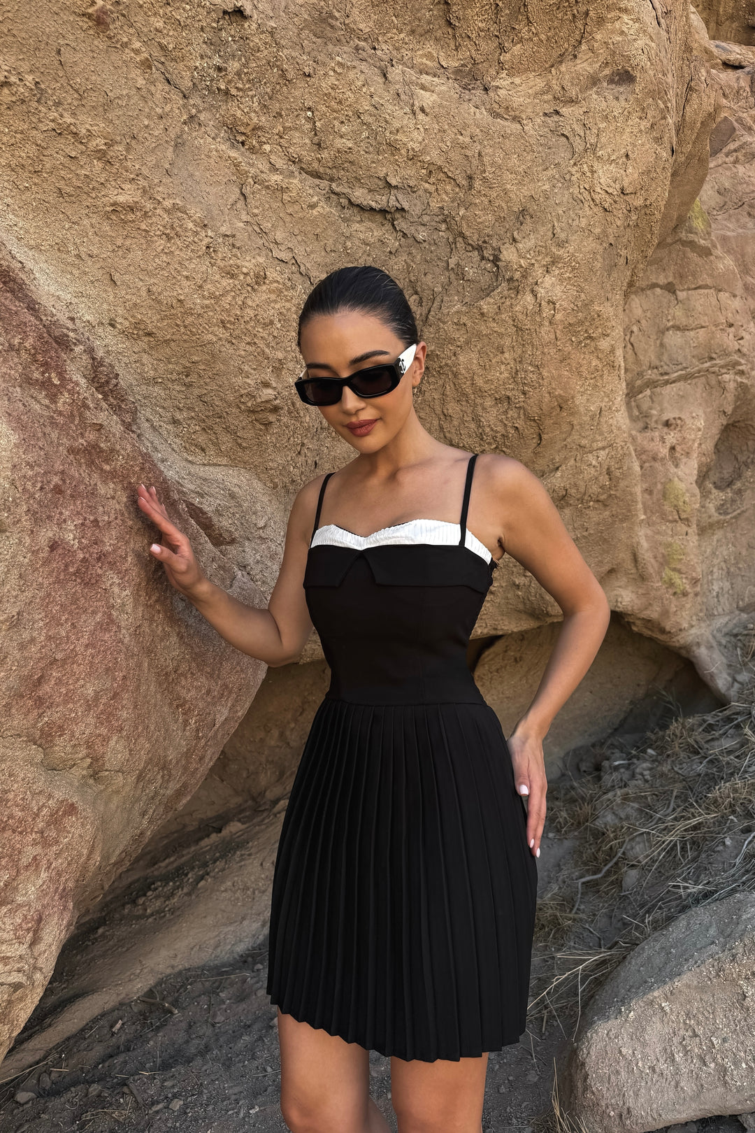 Sally Pleated Dress - Black