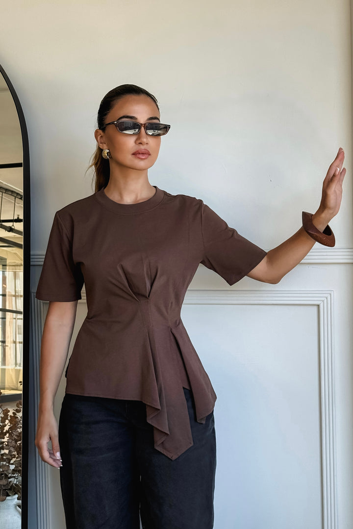 Irina Assymetrical Top - Brown