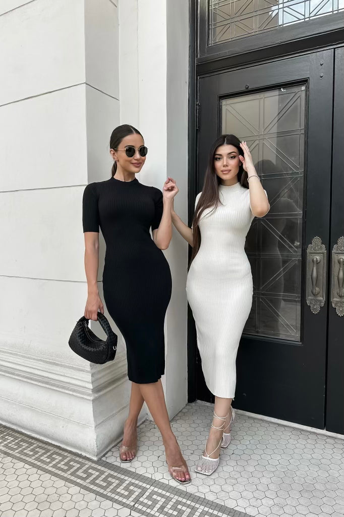 Serina Ribbed Dress - Ivory