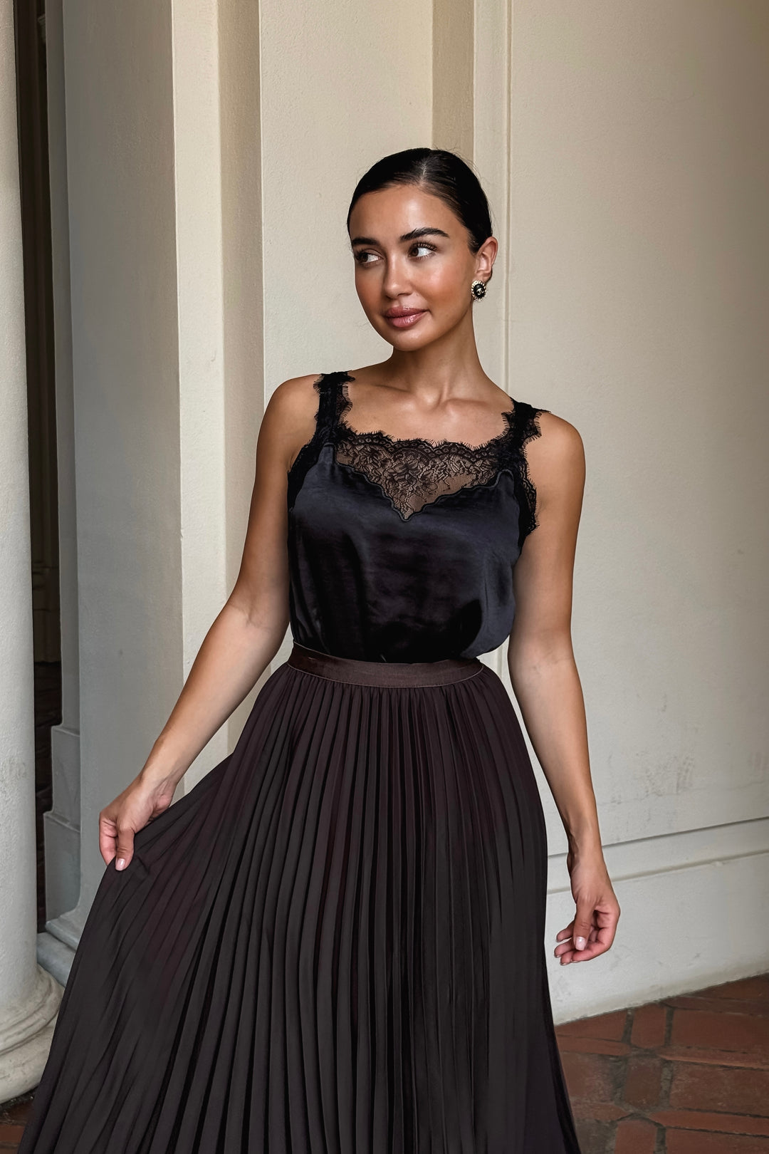 Arlene Satin Pleated Maxi Skirt