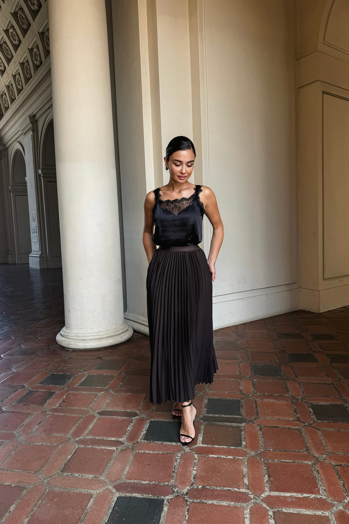 Arlene Satin Pleated Maxi Skirt