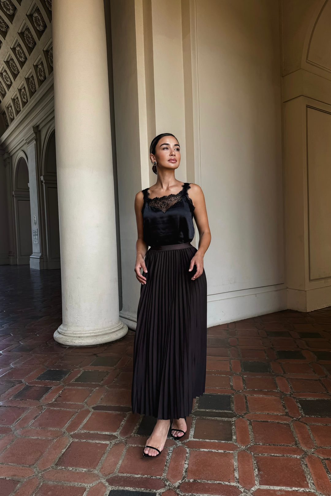 Arlene Satin Pleated Maxi Skirt