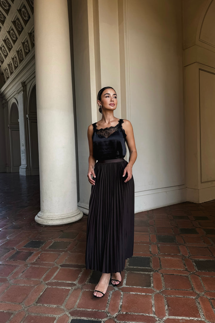 Arlene Satin Pleated Maxi Skirt