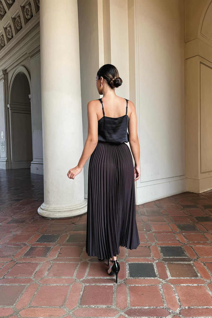 Celia Lace Trim Satin Top - Black